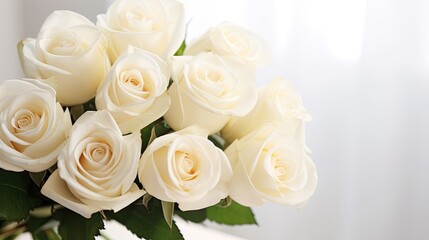 Obraz na płótnie Canvas Bouquet of white roses close up on a light background