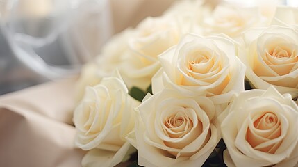 Obraz premium Bouquet of white roses close up on a light background