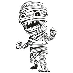 Antique Halloween Mummy Portrait in Black and White