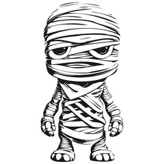 Antique Halloween Mummy Portrait in Black and White