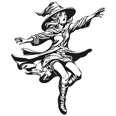 Black and White Phantasmal Image of a Scary Witch for Halloween