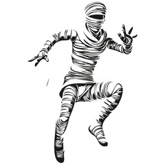 Creepy Halloween Mummy Illustration in Black and White
