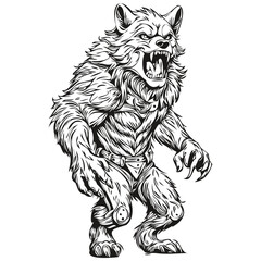 Malevolent Hand-Drawn Reflection of a Werewolf