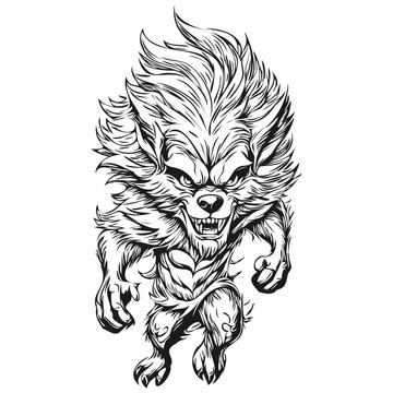 Malevolent Hand-Drawn Werewolf in Halloween Night