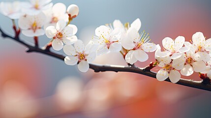 Closeup of white plum blossoms in early spring