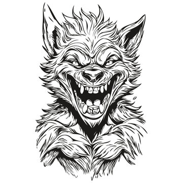 Transparent Halloween Image of a Werewolf Reflection in Black and White