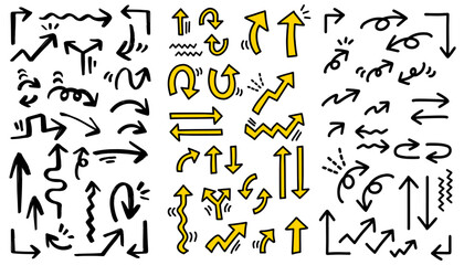 たくさんの手描き矢印。3種類のセット。