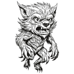 Vector Halloween Werewolf in Hand-Drawn Style