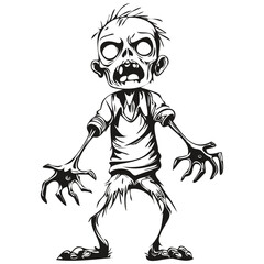 Vector Halloween Zombie in Hand-Drawn Style isolated black silhouette