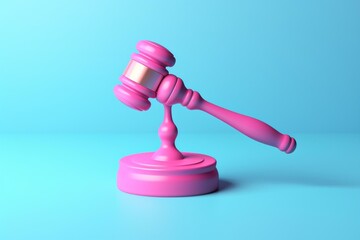 3D-rendered pink gavel on blue background. Generative AI