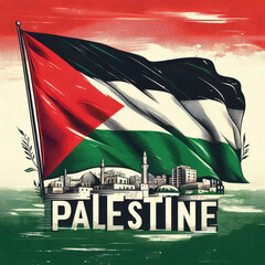 City design under the flag of Palestine - obrazy, fototapety, plakaty