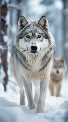 Gray wolves hunting