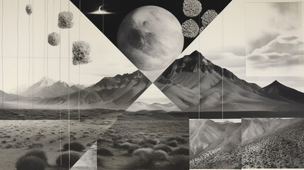 Mountain Landscape Mixed Media Collage Black and White Photography