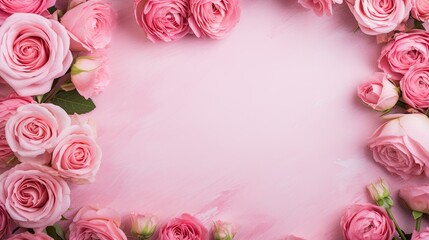 Fototapeta na wymiar Pink fresh rose and ranunculus flowers