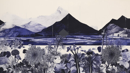 Mountain Landscape Mixed Media Collage Black and White Photography