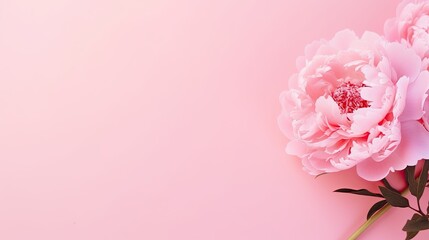 Pink peony flower standing on pink background