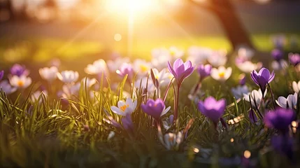 Foto op Plexiglas Spring flowers bloom in the field © Adriana