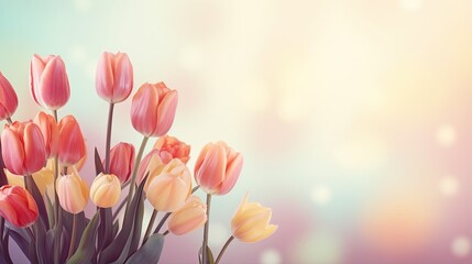 Spring flowers Tulips on pastel colors background