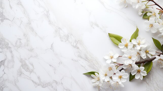 White flowers on a marble background