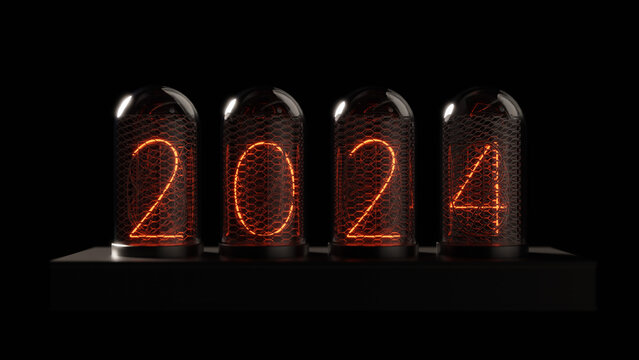 Vintage Nixie Tube Clock Shows 2024, 3d rendering