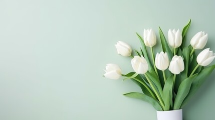White tulips spring bouquet background