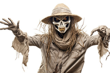 Photo of scarecrow isolated on white background
