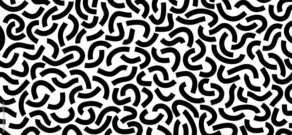 Poster monochrome doodle pattern. funny monochrome pattern. curved lines on white background.