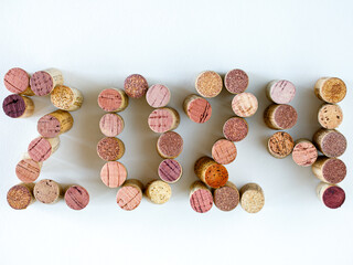 New year 2024 number made of wine corks isolated on white