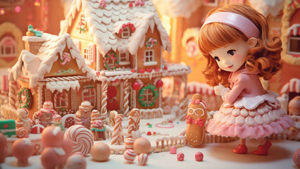 A house made of candy. A big girl made of candy.