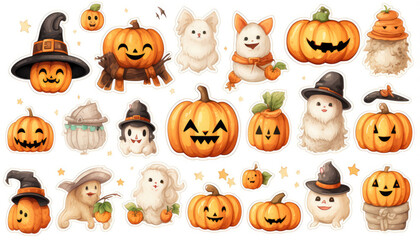 Sticker set of halloween icons on white background