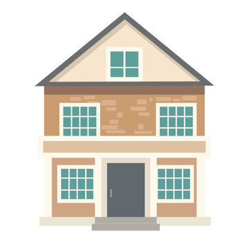 Luxury brick house exterior in flat design style vector illustration, suburban house image