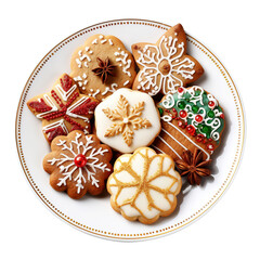 Fototapeta premium christmas cookies on a plate isolated on transparent background Remove png, Clipping Path