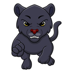 Cute black panther cartoon on white background