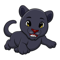 Cute black panther cartoon on white background