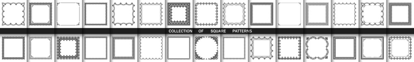 Vintage set of elements. Black and white square elements for decoration and design frames, cards, menus, backgrounds and monograms. Classic patterns. Set of vintage patterns