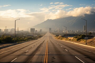 Empty Los Angeles roads due to pandemic. Generative AI