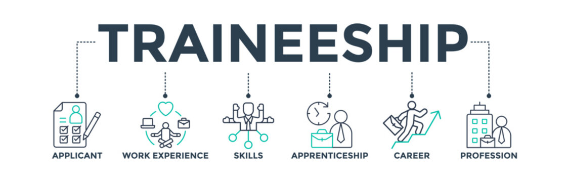 Traineeship banner web icon vector illustration concept for apprenticeship on a job training program with the icon of the applicant, work experience, skills, internship, career, and profession 