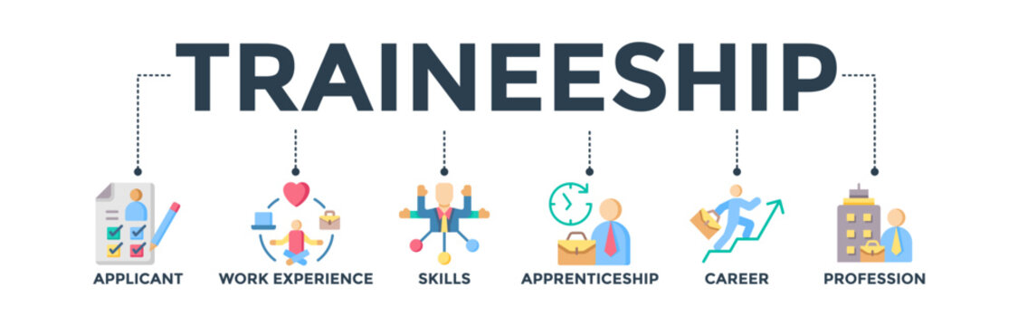 Traineeship banner web icon vector illustration concept for apprenticeship on a job training program with the icon of the applicant, work experience, skills, internship, career, and profession 