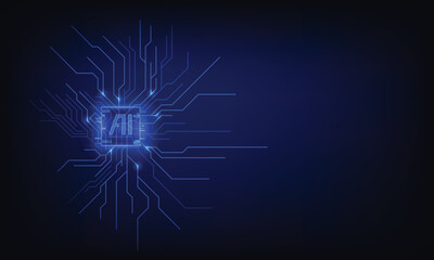 Vector futuristic microchip CPU circuit board blue light. Technology abstract background.