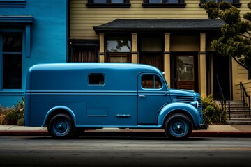 Blue delivery truck. Generative AI