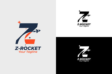 Modern Rocket Logo and letter z. Simple Flying Rocket with Speed ​​Comet Wave isolated on White Background. Can be used for Business and Technology Logos. Flat Vector Logo Design Template Elements.