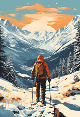 Winter Wonderland, Vintage Ski Vacation Poster with Pop Colors - obrazy, fototapety, plakaty