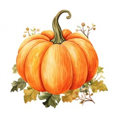 Watercolor pumpkin, illustration, autumn, harvest, clipart on white background