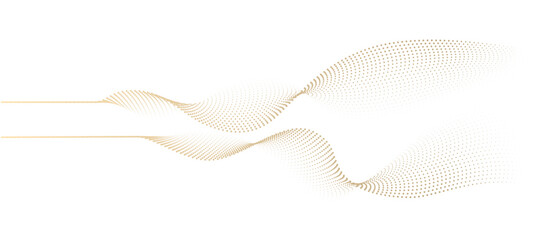 Abstract dot particles wavy flowing 3D curve pattern by gold gradient color on transparent background in concept of luxury, technology, science, music, modern.