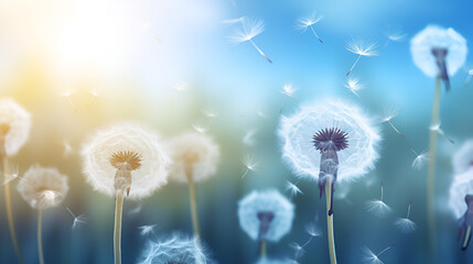 Ethereal Beauty: Dandelion Seeds in Abstract Blurred Nature Background ai generated