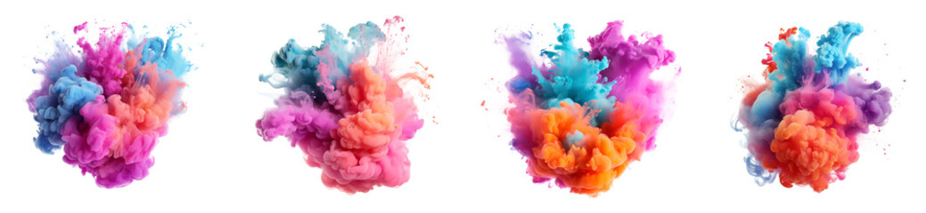 Fototapeta premium Set of colorful pastel acrylic ink watercolor paint splashes, Abstract background. Color explosion elements for design, isolated on white and transparent background