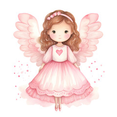 Cute Watercolor Angel Valentine Day Clipart Illustration