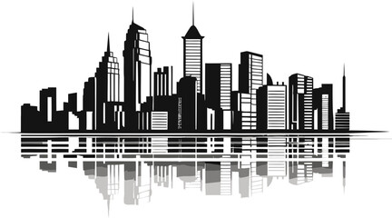 Fototapeta premium Elegance in the Night Cityscape Vector Design Sculpted Urban Beauty Black and White Art