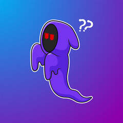 vector illustration ghost with red eyes side pose blue background