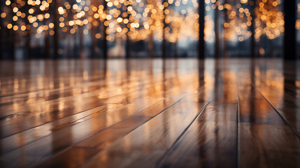 Blurred Christmas lights - Wood floors - Christmas -Holiday - Background - Festive 